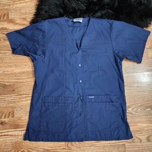 Landau Short Sleeve Navy Blue Scrub Top Women's Size M